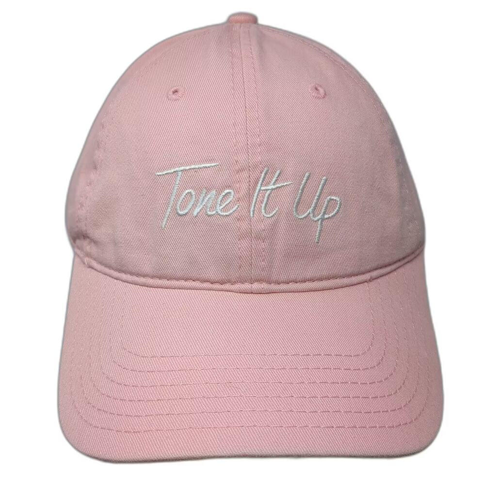 Tone It Up Baseball Cap Pink White OS Hat Embroidered Slideback Adjustable